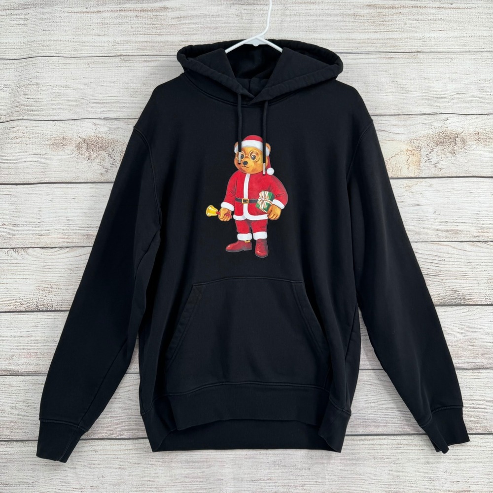 Baron Filou Hoodie Mens M Black Santa Bear Graphic Christmas Holiday Sweatshirt